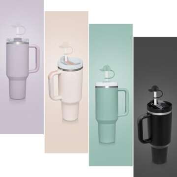 Straw Cover Cap for Stanley Cup 20-40oz Tumblers Accessories,Cute Silicone Straw Topper Reusable 4-6...