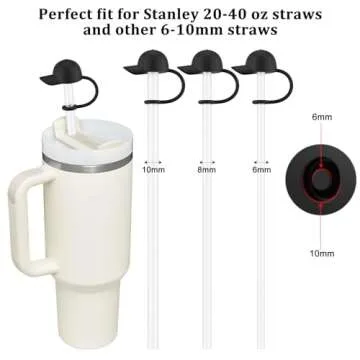 Straw Cover Cap for Stanley Cup 20-40oz Tumblers Accessories,Cute Silicone Straw Topper Reusable 4-6 Pcs,Compatible with Simple Modern,Yeti,Hydroflask and other 8-10mm Straws (4pc baseball cap)