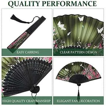 Zonon 4 Pack Handheld Floral Folding Fans Hand Held Silk Bamboo Fans with Tassel Women Hollowed Hand Foldable Fan with Fabric Sleeve for Dancing Wedding Decoration Gifts(Lively)