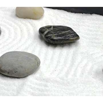 Nature's Mark Mini Zen Garden Kit for Desk with Rake, White Sand, Buddha Figures, Bridge Figure and River Rocks, Black Rectangle Base