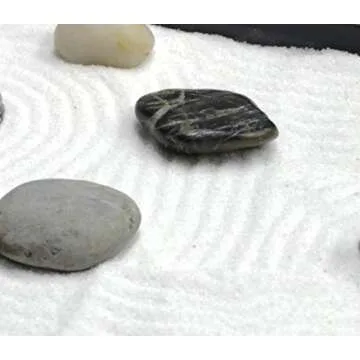 Nature's Mark Mini Zen Garden Kit for Desk with Rake, White Sand, Buddha Figures, Bridge Figure and River Rocks, Black Rectangle Base