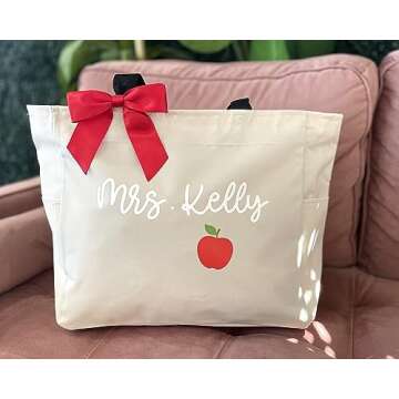 Personalized Large Teacher Tote Bag | Custom Tote Gift
