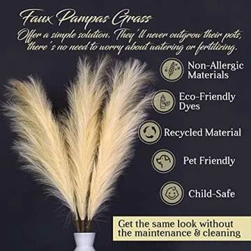Large Pampas Grass Decor Tall- 48" 3 Set Beige Tall Pampas Grass for Floor vase- Faux Pampas Grass Tall- Artificial Pampas Grass Large Fluffy - Fake Pampas Grass Vase- Faux pompous Grass-pompas Grass