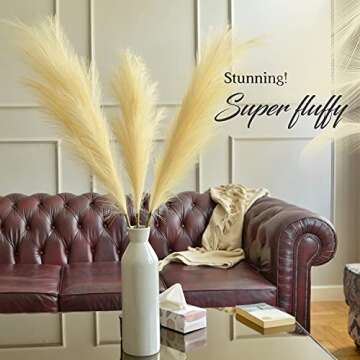 Large Pampas Grass Decor Tall- 48" 3 Set Beige Tall Pampas Grass for Floor vase- Faux Pampas Grass Tall- Artificial Pampas Grass Large Fluffy - Fake Pampas Grass Vase- Faux pompous Grass-pompas Grass