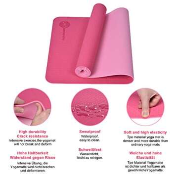 bobo banana Yoga Mat, TPE Non-Slip Fitness Mat Pink Dual Color Exercise Mat for Yoga Gymnastics & Floor Exercises