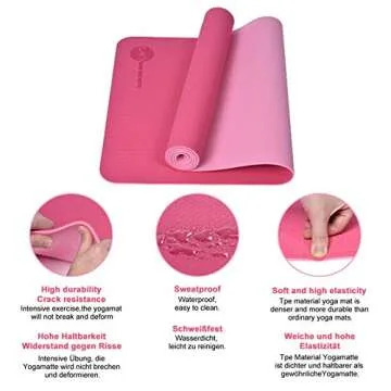 bobo banana Yoga Mat, TPE Non-Slip Fitness Mat Pink Dual Color Exercise Mat for Yoga Gymnastics & Floor Exercises