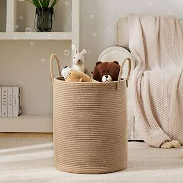 Jute Rope Laundry Hamper Basket by YOUDENOVA, 58L Tall Laundry Basket, Baby Nursery Hamper for Blank...