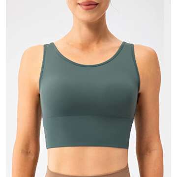 Ukaste Women's Longline Padded Sports Bras Medium Support Wokout Yoga Crop Bra Tops (Hunter Green, 8)