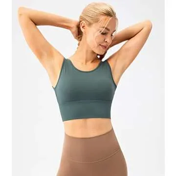 Ukaste Women's Longline Padded Sports Bras Medium Support Wokout Yoga Crop Bra Tops (Hunter Green, 8)