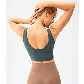 Ukaste Women's Longline Padded Sports Bras Medium Support Wokout Yoga Crop Bra Tops (Hunter Green, 8)