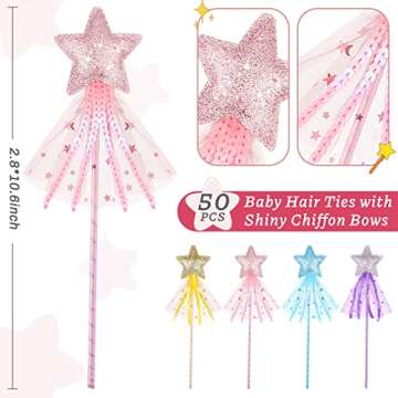 Honoson 24 Pcs Glitter Star Magic Wand Princess Wand Fairy Angel Star Stick with Ribbon for Girl Kid...