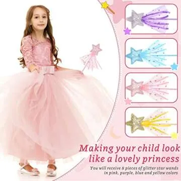Honoson 24 Pcs Glitter Star Magic Wand Princess Wand Fairy Angel Star Stick with Ribbon for Girl Kid Birthday Wedding Princess Dress up Role Play Party Supply Favor, Pink Purple Gold Blue