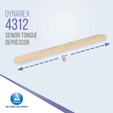 Dynarex Tongue Depressors Wood, Senior 6", Non-Sterile, with Precision Cut and Polished Smooth Edges...