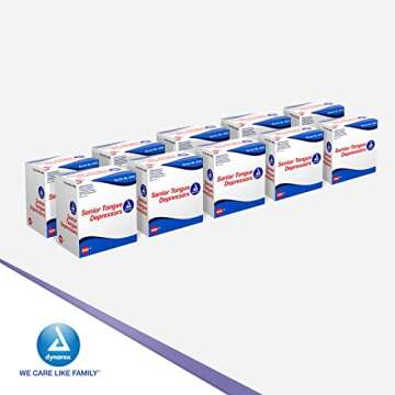 Dynarex Tongue Depressors Wood, Senior 6", Non-Sterile, with Precision Cut and Polished Smooth Edges, 1 Case (10 Boxes of 500)