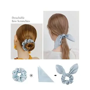 Silk Bunny Ear Hair Ties - Cute Satin Scrunchies with Bows for Girls and Women, Jaciya Hair Accessor...