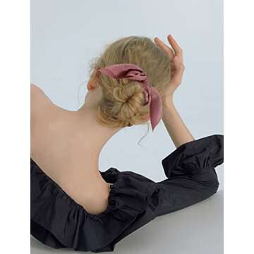 Silk Bunny Ear Hair Ties - Cute Satin Scrunchies with Bows for Girls and Women, Jaciya Hair Accessories Elastic Ropes Ponytail Holders