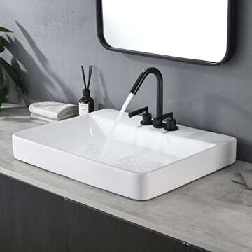 VESLA HOME 23 x 18 inch Large Rectangular Porcelain Ceramic Drop in Bathroom Vessel Sink,Modern Abov...