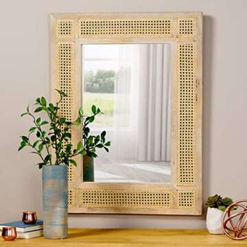GDFStudio Boho Mirror - Elegant Wicker Caning Design