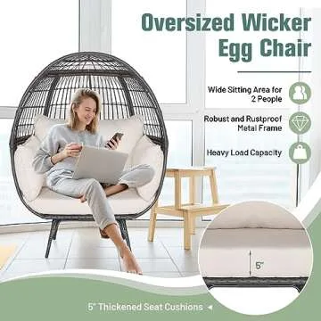 Stylish Tangkula Wicker Egg Chair with Plush Cushions