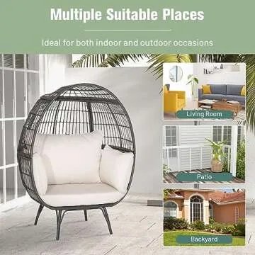 Stylish Tangkula Wicker Egg Chair with Plush Cushions