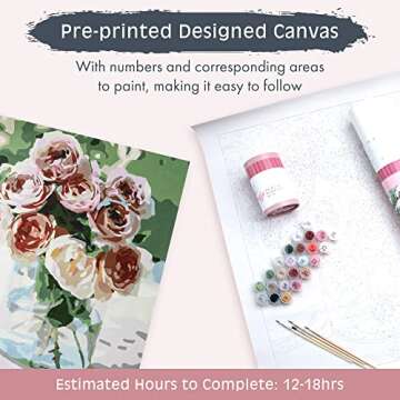 Pink Picasso Kits Botanical Floral Paint by Number for Adults | DIY Canvas Painting Kits Color by Numbers Drawing Arts and Drawing Crafts As Seen On Shark Tank | Mail Me Roses - 16x20 Paint Kit Set