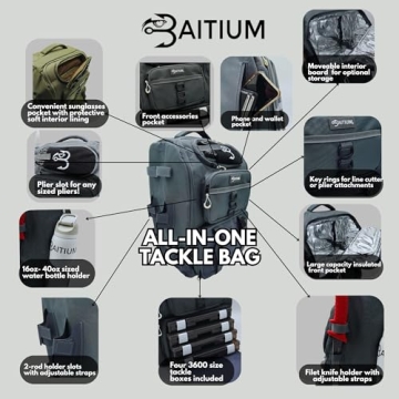 Baitium 40L Fishing Backpack Rod Holders Cooler Durable