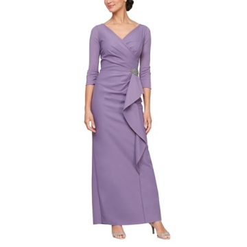 Alex Evenings Women's Slimming Long Length ¾ Sleeve Mother of The Bride Dress with Cascade Skirt an...