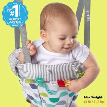 Bright Starts Playful Parade Door Jumper for Baby with Adjustable Strap, 6 Months and Up, Max Weight 26 lbs