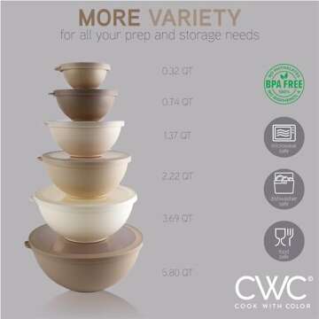 COOK WITH COLOR 12 Piece Mixing Bowls Set - Versatile & Safe