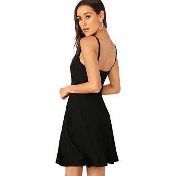 Verdusa Women's Adjustable Spaghetti Straps V Neck Flared Cami Slip Dress Black M