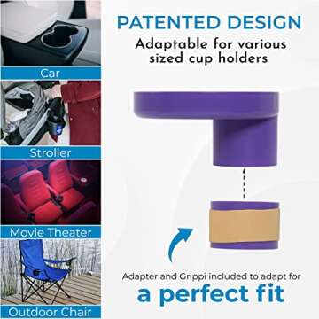 My Travel Tray Round, USA Made. Easily Convert Your existing Cup Holder to a Tray and Cup Holder for use in a Car Seat, Booster, Stroller, Golf Cart and Anywhere You Have a Cup Holder! Purple