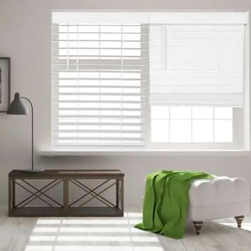 CALYX INTERIORS Faux Wood Blinds with Classic Valance, Cordless, 2" Slat, 70.25" W x 60" H, Blinds for Indoor Windows, Room Darkening Window Blinds for Home Interior Windows and Doors, Pure White