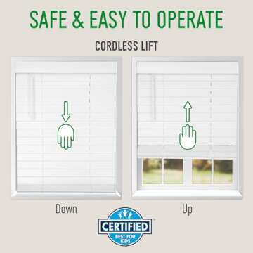 CALYX INTERIORS Faux Wood Blinds with Classic Valance, Cordless, 2" Slat, 70.25" W x 60" H, Blinds for Indoor Windows, Room Darkening Window Blinds for Home Interior Windows and Doors, Pure White