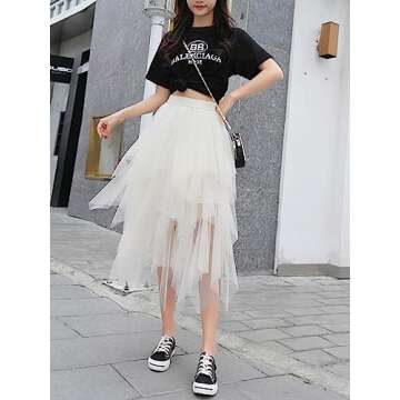 Reaowazo Women's Tulle Midi Skirt - Versatile & Stylish