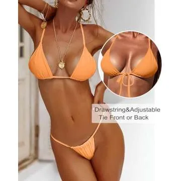 XUNYU Thong Bikini Sets for Women - Brazilian Micro String Bikinis Sexy Two Piece Swimsuit Triangle Top Halter Bathing Suits Neon Orange