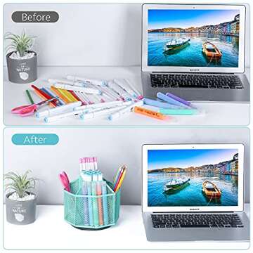 POPRUN Teal Desk Organizer, Desktop Supplies and Accessories Organization, Spinning Pen/Pencil Organ...