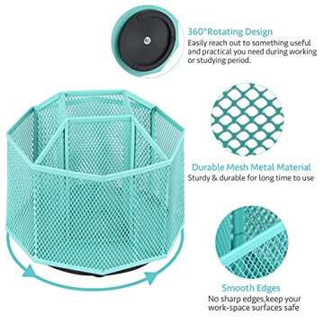 POPRUN Teal Desk Organizer, Desktop Supplies and Accessories Organization, Spinning Pen/Pencil Organizer cute, Rotating Art Supply Storage Box Caddy for Office, School, Classroom and Art Supply-Green