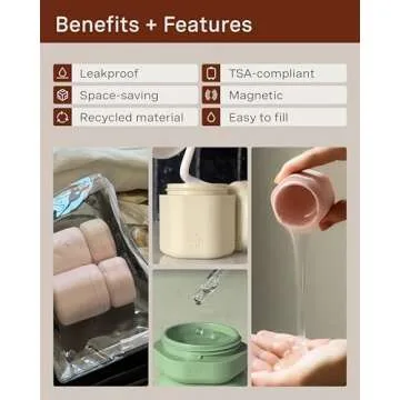 Cadence Travel Containers - Core Skincare Set - Magnetic Travel Capsules - 2 Small (0.56oz) & 3 Medi...