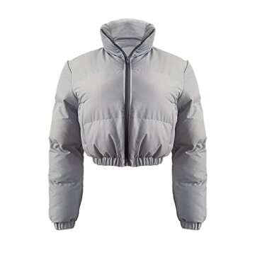 Angsuttc Women's Cropped Puffer Jacket – Stylish Winter Wear | Grey L