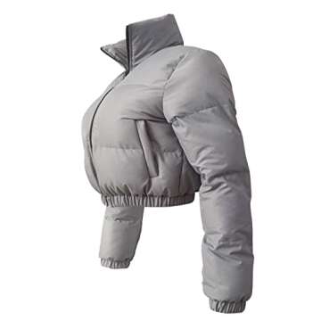 Angsuttc Women's Cropped Puffer Jacket – Stylish Winter Wear | Grey L