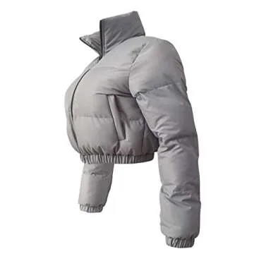 Angsuttc Women's Cropped Puffer Jacket – Stylish Winter Wear | Grey L
