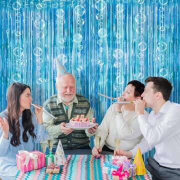 Decor365 Under The Sea Party Decorations Hanging Bubble Garlands Pool Ocean Theme Tinsel Foil Fringe Streamer Curtain Backdrop Little Mermaid Birthday Decor Baby Shower Kids Beach Party Supplies