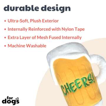 Huxley & Kent for Dogs | Cheers (Small) | St. Patrick's Day Power Plush Dog Toy with Squeaker | Funn...