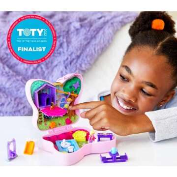Polly Pocket Compact Playset, Backyard Butterfly with 2 Micro Dolls & Accessories, Travel Toys with ...