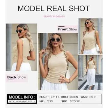 Dokotoo Womens Summer Tops 2025 Ribbed Side Ruched Racerback Tank Tops Summer Sleeveless Crew Neck Casual Slim Fitted Basic Knit Apricot Shirts Solid Color Corset Tops for Women Small