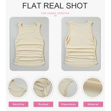 Dokotoo Womens Summer Tops 2025 Ribbed Side Ruched Racerback Tank Tops Summer Sleeveless Crew Neck Casual Slim Fitted Basic Knit Apricot Shirts Solid Color Corset Tops for Women Small