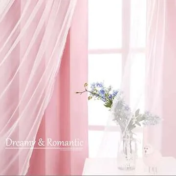 SOFJAGETQ Double Layered Blackout Pink Curtains - Princess Girls Curtains & Draperies Panels for Kids Bedroom Living Room Nursery Pink Lace Hem Room Darkening Curtains, 52x84 inches, 2 PCs