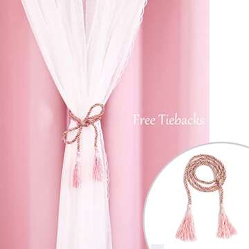 SOFJAGETQ Double Layered Blackout Pink Curtains - Princess Girls Curtains & Draperies Panels for Kids Bedroom Living Room Nursery Pink Lace Hem Room Darkening Curtains, 52x84 inches, 2 PCs