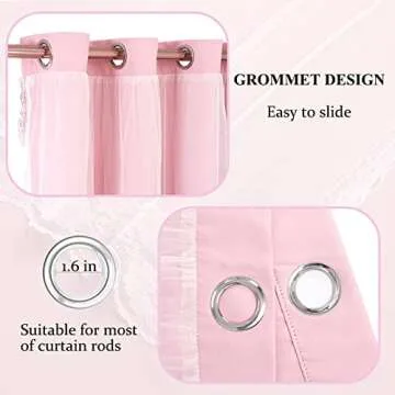 SOFJAGETQ Double Layered Blackout Pink Curtains - Princess Girls Curtains & Draperies Panels for Kids Bedroom Living Room Nursery Pink Lace Hem Room Darkening Curtains, 52x84 inches, 2 PCs