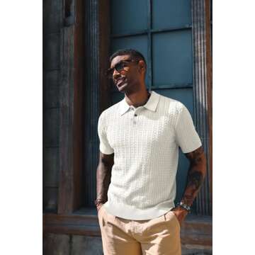 PJ PAUL JONES Mens Knit Polo Shirts Casual Short Sleeve Pull On Polo Shirt Classic Beach Shirts White